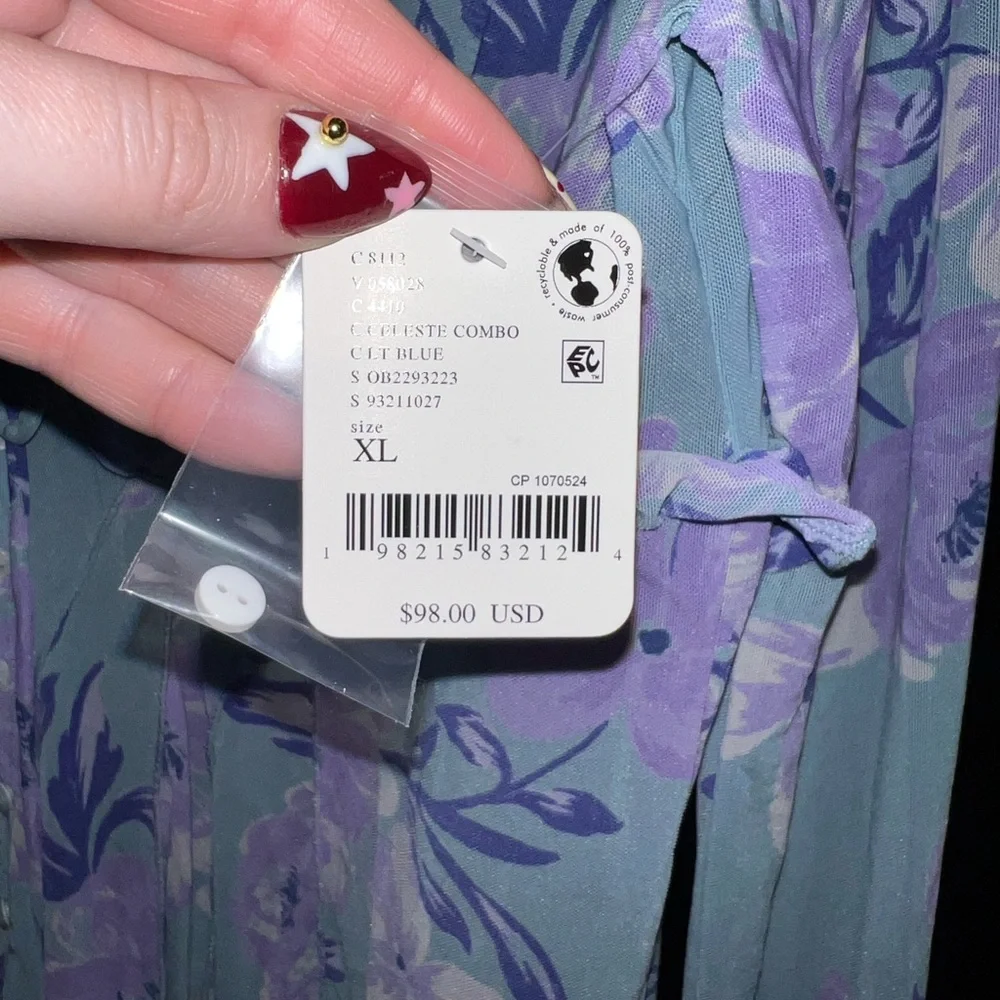 Free People Floral Blouse in Blue and Purple - Picture 4 of 4